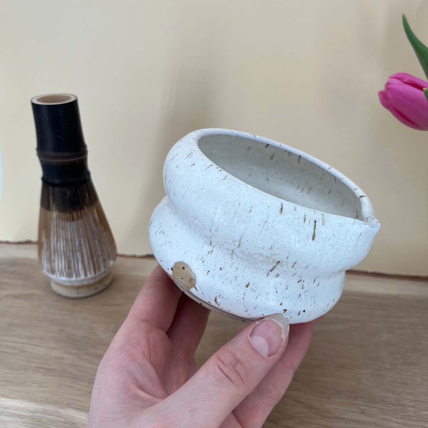 Handgemachte Matcha Schale - Creme weiß